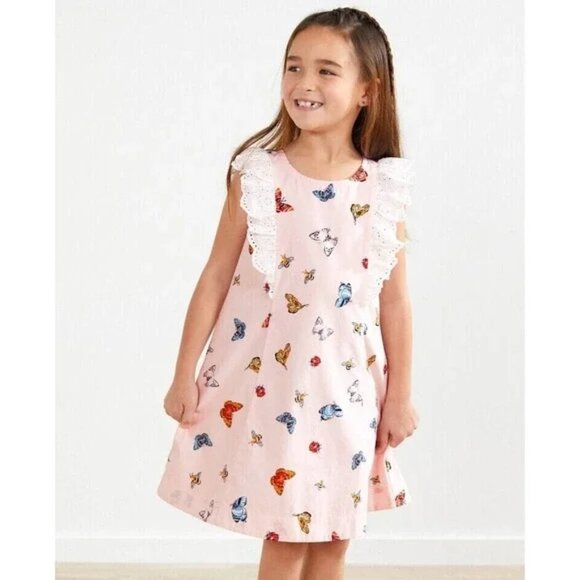 Hanna Andersson Woven Pink Butterfly Swing Dress in Pink SZ 6-7Y